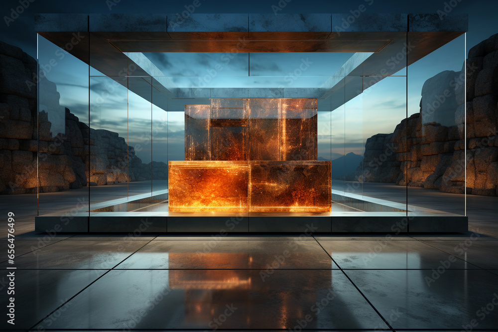 Poster abstract futuristic glass architecture with empty floor for presentation