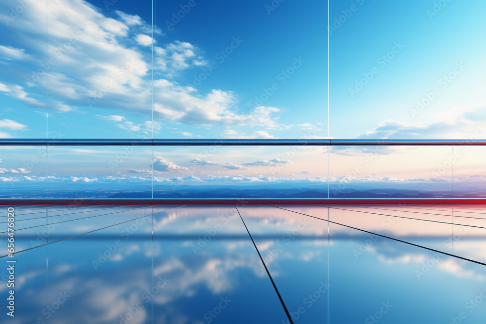 Poster abstract futuristic glass architecture with empty floor for presentation