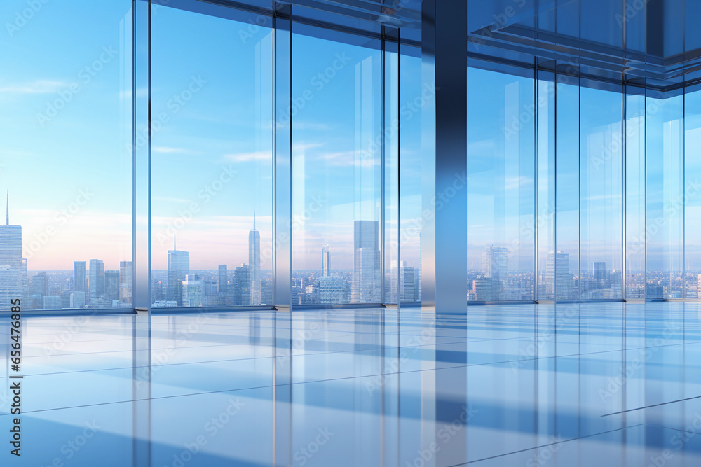 Poster abstract futuristic glass architecture with empty floor for presentation
