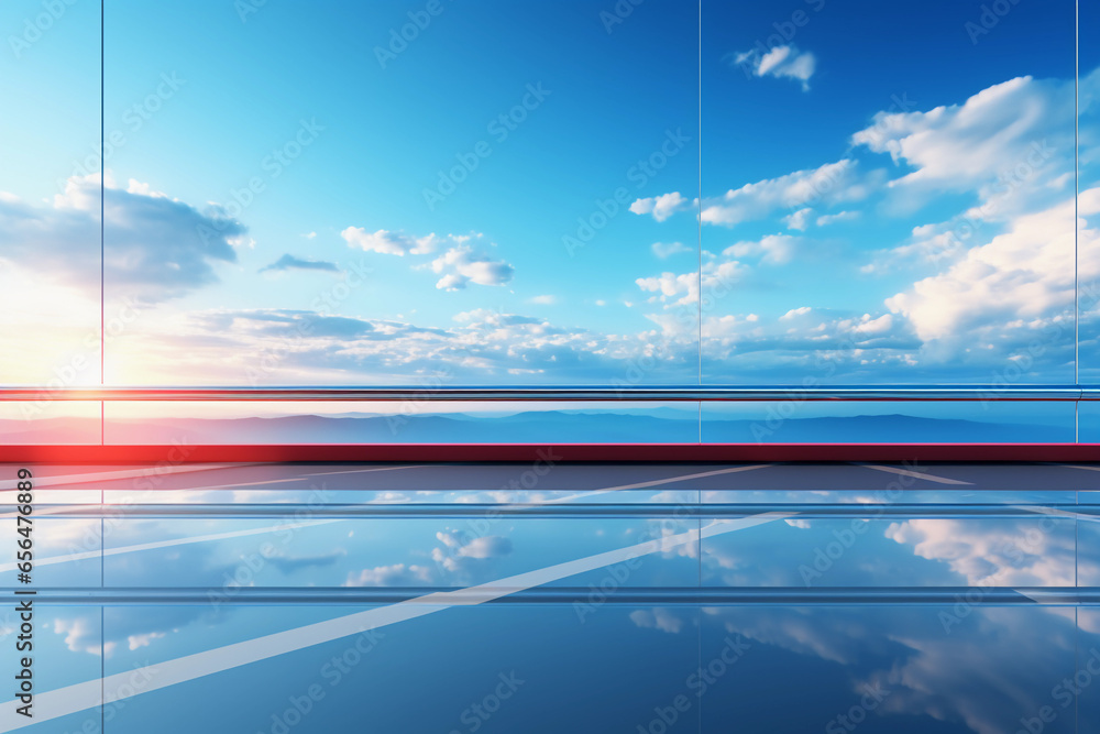 Poster abstract futuristic glass architecture with empty floor for presentation