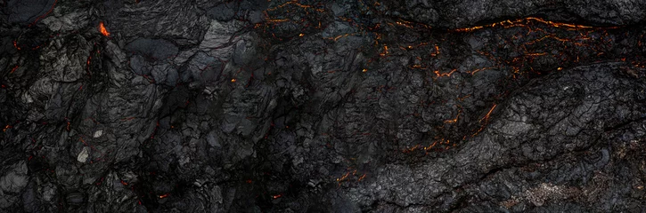Gordijnen Aerial view of the texture of a solidifying lava field, close-up © Lukas Gojda