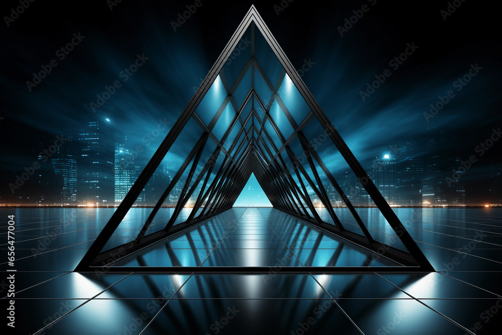 Poster abstract futuristic glass architecture with empty floor for presentation