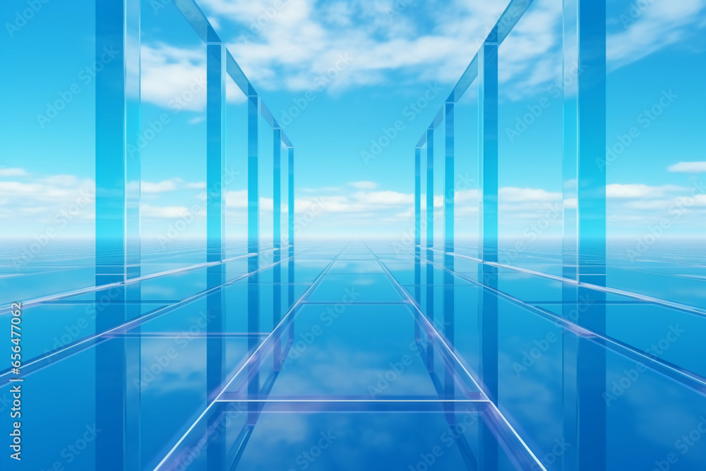 Poster abstract futuristic glass architecture with empty floor for presentation