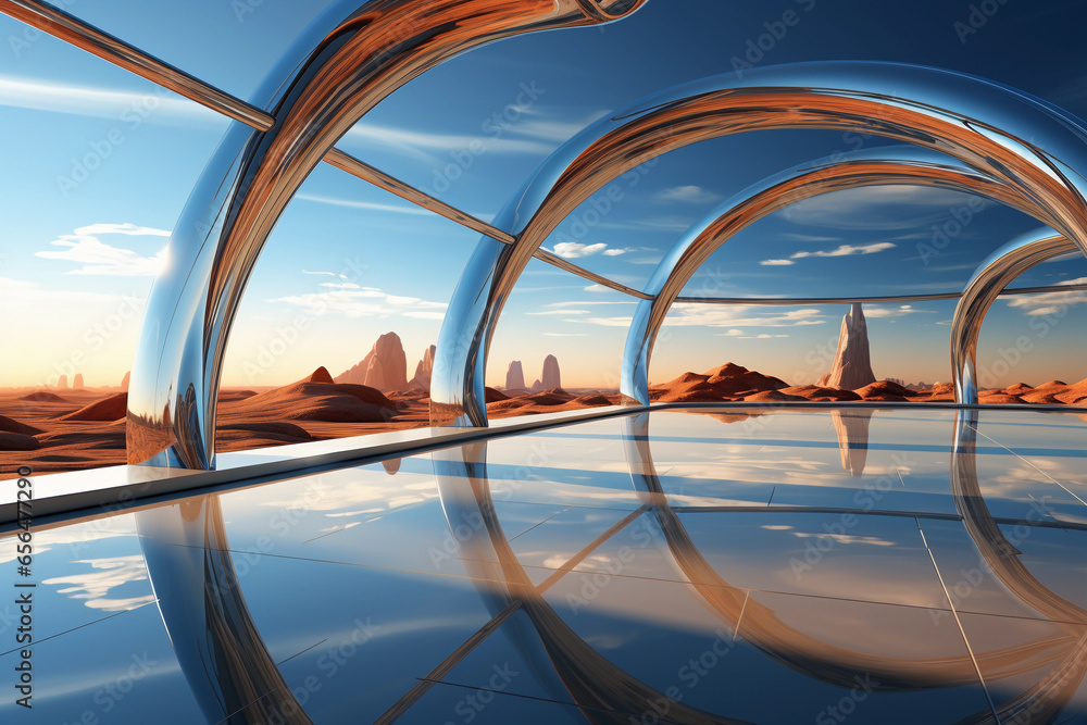 Poster abstract futuristic glass architecture with empty floor for presentation