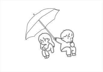 couple under umbrella romantic egotism continuous single line art