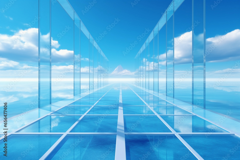 Poster abstract futuristic glass architecture with empty floor for presentation
