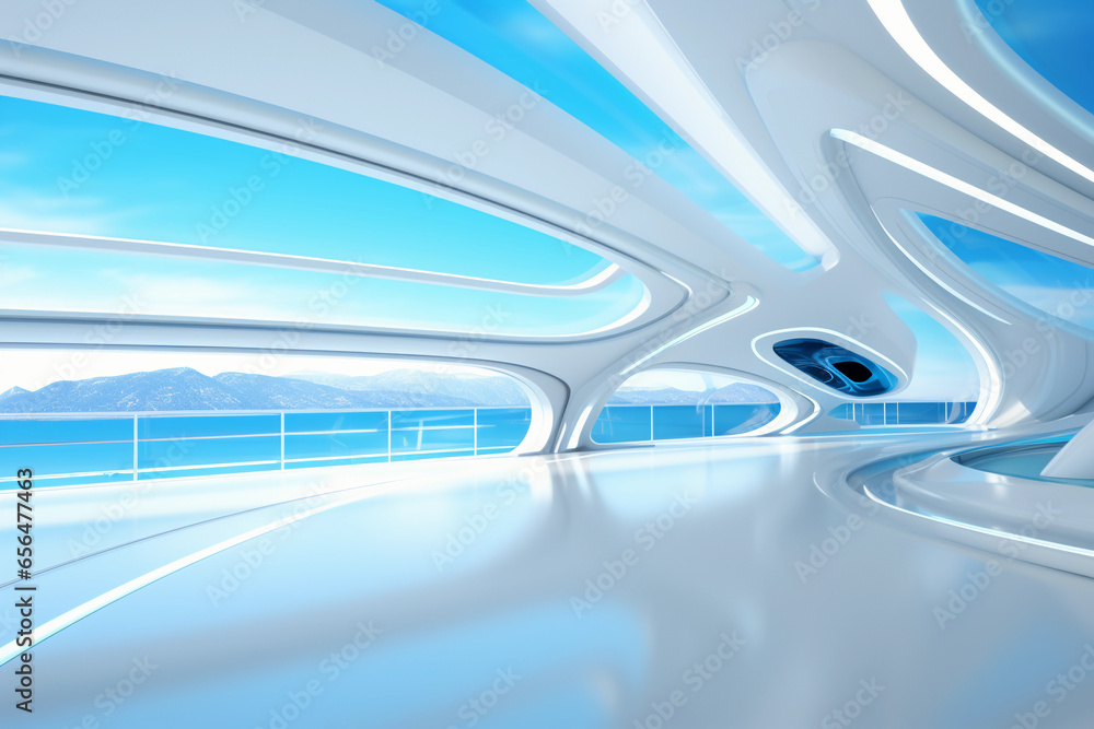 Poster abstract futuristic architecture with empty floor for presentation