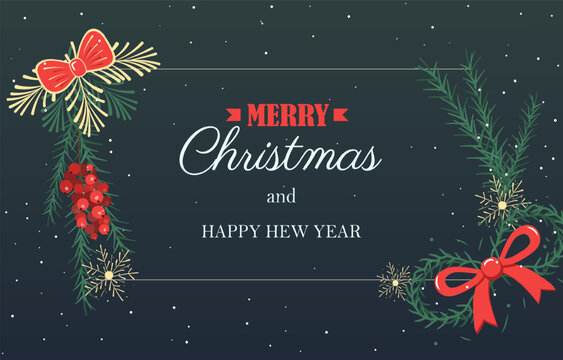 Christmas design, background, poster. Merry Christmas frame with christmas elements. Dark background