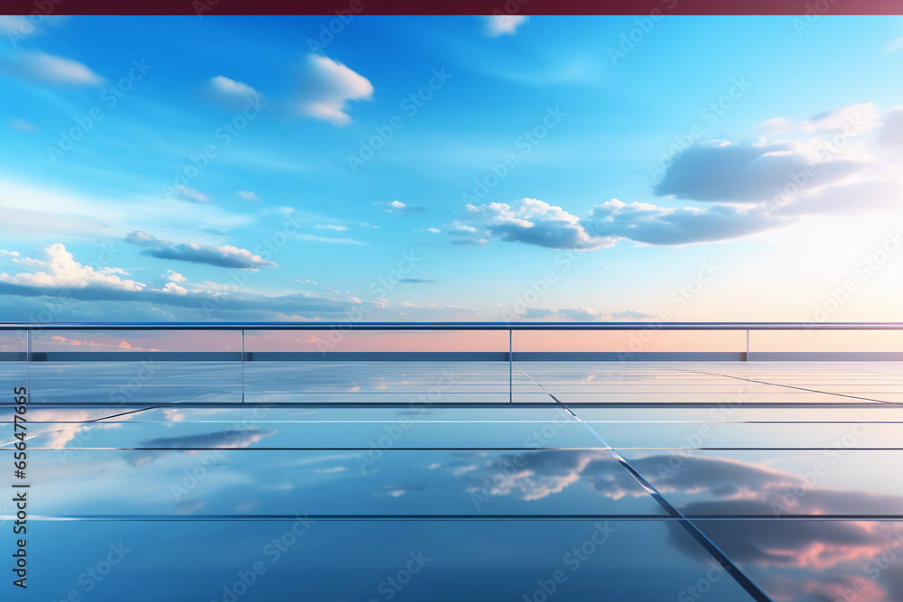 Poster abstract futuristic glass architecture with empty floor for presentation