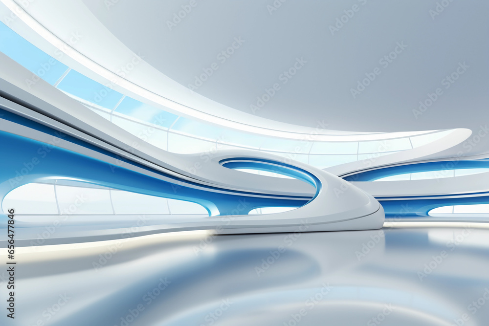 Poster abstract futuristic wavy architecture with empty floor for presentation