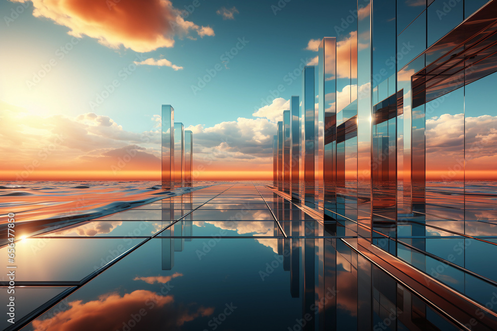 Poster abstract futuristic glass architecture with empty floor for presentation