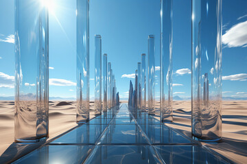 abstract futuristic glass architecture with empty floor for presentation
