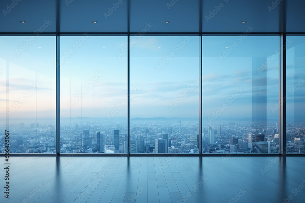 Poster abstract futuristic glass architecture with empty floor for presentation