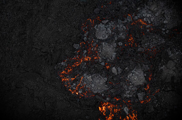 Aerial view of the texture of a solidifying lava field, close-up