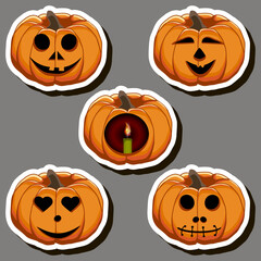 Illustration on theme sticker for celebration holiday Halloween with orange pumpkins