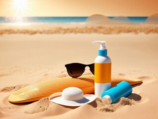 A Bottle Of Sunscreene And A Bottle Of Sunscreene On A Beach