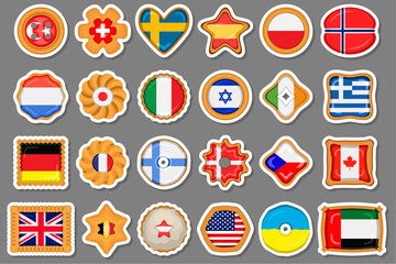 Set homemade cookie with flag country world in tasty biscuit