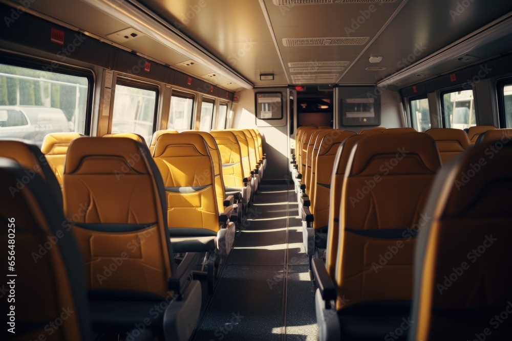 Poster a row of yellow seats on a bus. perfect for transportation-related projects.