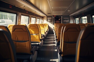 A row of yellow seats on a bus. Perfect for transportation-related projects.