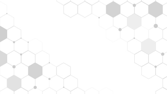 Geometric grey background. Vector banner design with hexagons. Medical, science and technology concept. Hexagon Monochrome simple pattern, seamless vector background.