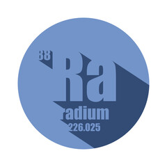 Radium chemical element. Sign with atomic number and atomic weight with long shadows. Chemical element of periodic table.
