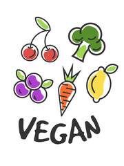 vegan with various vegetables and fruits vector illustration