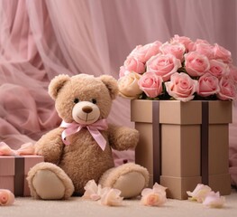 Soft teddy bear with gift box