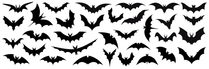 Black silhouettes of bats isolated. Vector illustration - obrazy, fototapety, plakaty