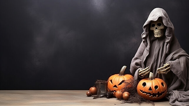 halloween objects background banner free space for text