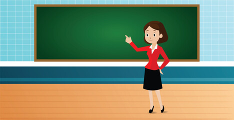 cartoon character teacher in classroom back to school vector illustration