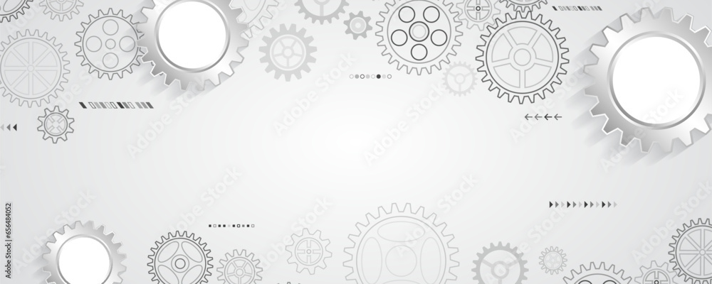 Poster the mechanism consisting of gears on a gray background for the presentation. cogwheel for science ex