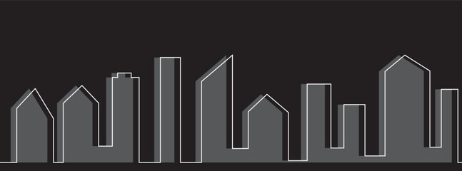 Urban skyline seamless border. Architecture silhouette line art. Vector illustration.