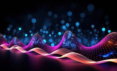 Sound waves oscillating with the glow of light, abstract technology background.. - obrazy, fototapety, plakaty