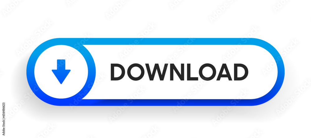Aufkleber 3D blue download button icon. Upload icon. Down arrow bottom side symbol. Click here button. Save cloud icon push button for UI UX, website, mobile application.