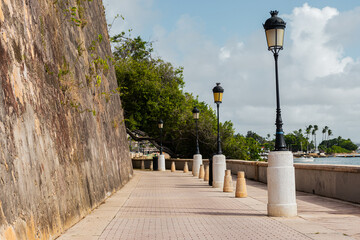 san juan el morro puerto rico side walk stone structure with post lamps 