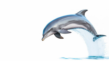 Obraz premium Beautiful dolphins swimming and jumping, Marine animals in natural habitats, Atlantic Bottlenose Dolphins, and deep ocean waters on a white background