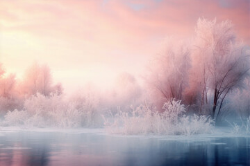 Dreamy soft winter landscape at sunrise