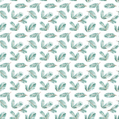 Hand drawn seamless watercolor pattern with pine branches