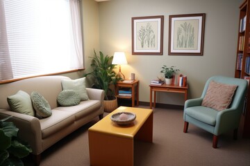 wide shot of a clean, organized counseling office