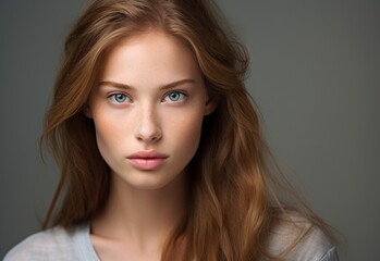 Portrait of a pretty blonde girl with blue eyes
