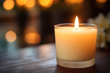 Obraz na płótnie Canvas a close-up of a lit aroma therapy candle