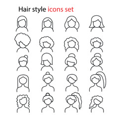 Female Hair  line icons, Pixel perfect of female Hair line icons, Set of simple hair style line icons.
