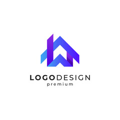 colorful home and letter W for real estate, construction logo design