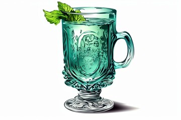 Engraved png absinthe drink illustration on transparent background. Generative AI - obrazy, fototapety, plakaty