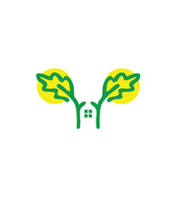 leaf shape image of house symbol in green color vector illustration logo design