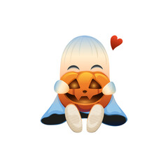 Cute Halloween set with ghost and pumpkin.