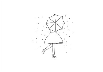 a girl under umbrella awesome and pretty continuous line drawing minimalist design