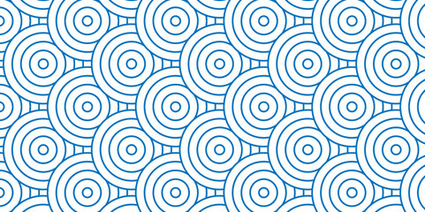 Seamless geometric ocean spiral pattern and abstract circle wave lines. blue seamless tile stripe geomatics overlapping create retro square line backdrop pattern background. Overlapping Pattern.