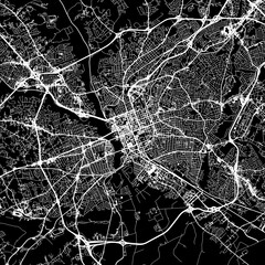 1:1 square aspect ratio vector road map of the city of  Columbia South Carolina in the United States of America with white roads on a black background.