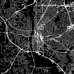 1:1 square aspect ratio vector road map of the city of  Columbus Georgia in the United States of America with white roads on a black background.